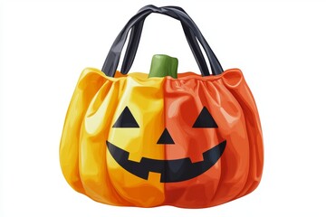 Pumpkin themed trick or treat bag with a smiling jack o lantern face creating a fun and practical Halloween accessory perfect for children’s festive outings