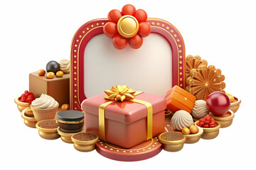 3D Bhai Dooj Festive Frame with Gift Box & Sweets on White Background - Celebration Focus with Ample Copy Space