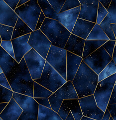 Geometric Abstract Pattern with Glowing Golden Lines and Starry Background