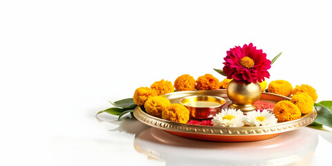 3D Bhai Dooj Tika with Floral Arrangement - Minimalistic Vector Design Isolated on White Background, Festive Glowing Elements