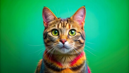 Playful Cat on Green Screen Background Ready for Creative Editing and Fun Visual Effects Projects