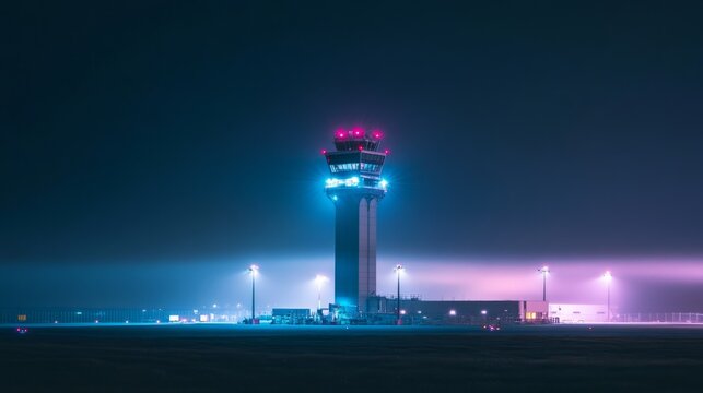 Nighttime Airport Control Tower