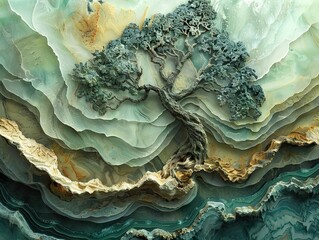 Obraz premium Layered Tree Stone Sculpture: Abstract Nature Art
