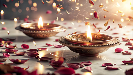 3D Flying Diya and Tika Design for Bhai Dooj - Glowing Petals Floating in Mid Air, Modern Tradition Icon on White Background