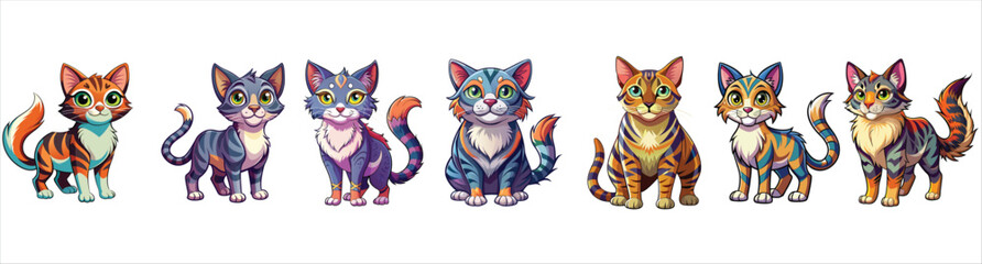 Fototapeta premium Cute cat in different poses. Vector cartoon flat illustration.