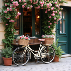 bicycle with flowers in the street
