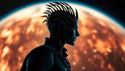 Human face , close-up and side view , futuristic