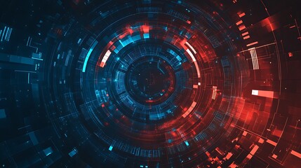 Fototapeta premium Abstract futuristic background with red and blue glowing circles and lines.