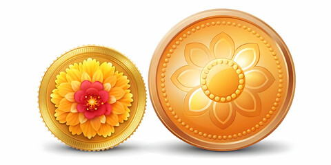 Bhai Dooj Coin and Flower Isolated - A Detailed Vector Illustration Showcasing Minimalistic Design with Glowing Elements on White Background