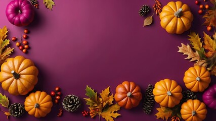 Thanksgiving decoration border 3D rendering in magenta background