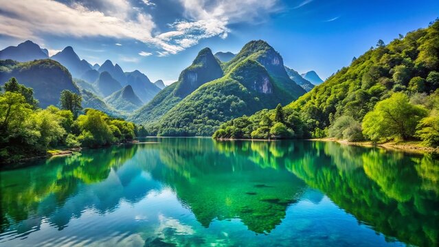 Scenic view of Pilion mountains with lush greenery and tranquil waters under a clear blue sky