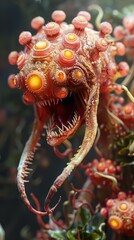 Fototapeta premium Glowing Eyes and Sharp Teeth: A Nightmarish Creature