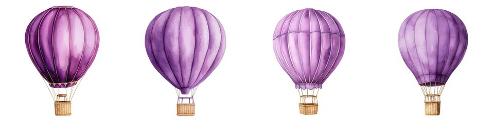 Naklejka premium Colorful purple hot air balloons on a white isolated background.