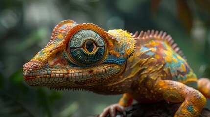Obraz premium Close Up of a Colorful Chameleon in Nature
