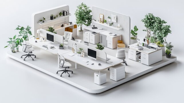 Office Floor Model with Water Feature and Greenery