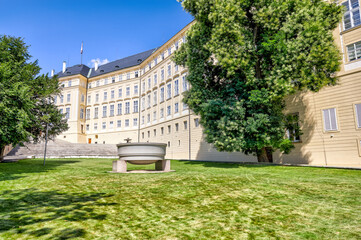 Obraz premium Prague, Czech Republic - July 16, 2024: Architectural details of buildings in and around the Prague Castle in the Czech Republic 