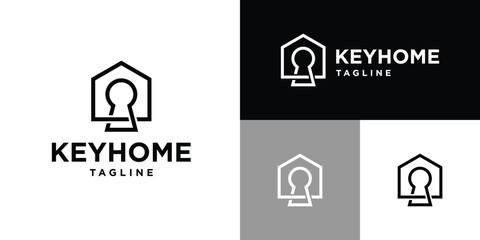 Vector design template of combination house with key logo. Real estate, protection, security, rental, hotel. Icon symbol EPS 10.