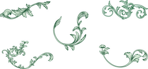 Set vector of Vintage Baroque Victorian border, frame , corners ornamental. Hand drawn floral leaf scroll filigree engraved retro flower pattern decorative design isolated