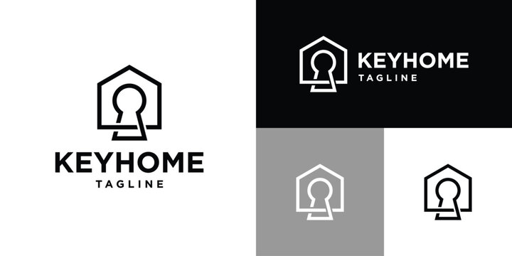 Vector design template of combination house with key logo. Real estate, protection, security, rental, hotel. Icon symbol EPS 10.