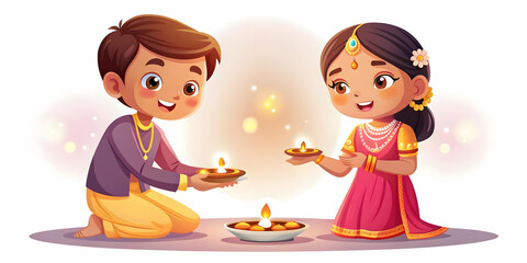 Flat Glossy Bhai Dooj Background with Glowing Diyas � Vibrant Light Reflection & Brother-Sister Ritual in Smooth Pan Vector Illustration
