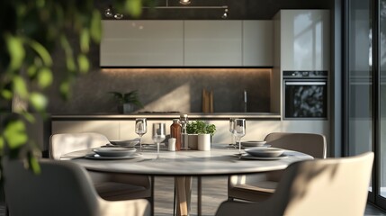 House mockup, comfortable contemporary dining room background, 3D render