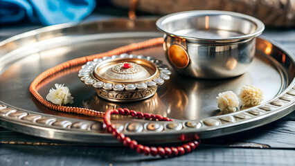 Minimalist Flat Rakhi and Tika Podium Illustration with Ample Copy Space for Bhai Dooj Branding and Text