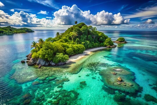 Serene View of A La Verga Island Surrounded by Crystal Clear Waters and Lush Tropical Vegetation