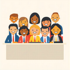 An office-themed diversity icon, featuring a group of people in different professional attire, multiple skin tones, working together .