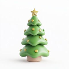 Minimalistic green pine tree figurine on a white background, creating a modern holiday aesthetic.