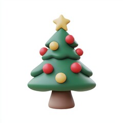 Minimalistic green pine tree figurine on a white background, creating a modern holiday aesthetic.