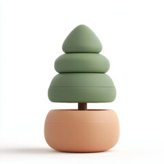 Minimalistic green pine tree figurine on a white background, creating a modern holiday aesthetic.