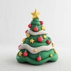 Minimalistic green pine tree figurine on a white background, creating a modern holiday aesthetic.