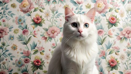 Obraz premium Soft and Elegant White Cat Wallpaper Perfect for Home Decor and Animal Lovers' Aesthetic Spaces