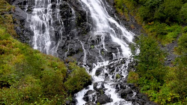 Scenic Horsetail Falls near Valdez in Alaska.