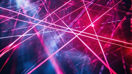 Fototapeta premium Multiple laser beams crossing in mid-air, creating a complex and energetic pattern on a dark background