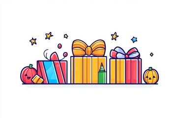 Obraz premium Colorful birthday or celebration scene with gift boxes wrapped in bright paper perfect for party invitations or festive designs highlighting joy and excitement