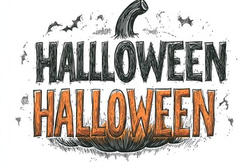 Grunge style Halloween banner with distressed “HALLOWEEN” text pumpkins and bats perfect for spooky themed event flyers or bold seasonal promotions