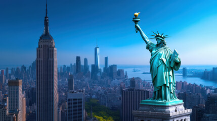Fototapeta premium Statue of Liberty with New York City Skyline