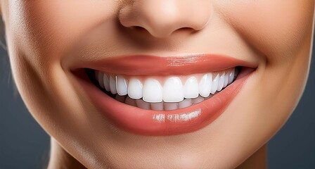 Obraz premium Primer plano de una sonrisa femenina de dientes perfectos y blancos