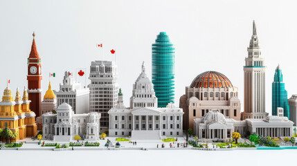 Fototapeta premium Miniature City Skyline with Famous Landmarks D Model Architecture