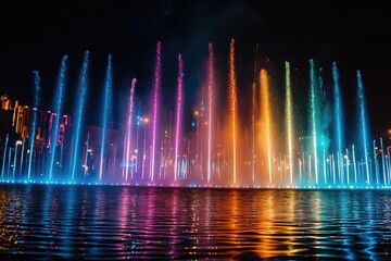 Obraz premium Colorful fountain on a dark night