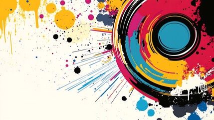 Obraz premium Abstract colorful background with paint splatters and circular design.