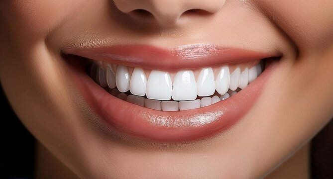 Primer plano de una sonrisa femenina de dientes perfectos y blancos