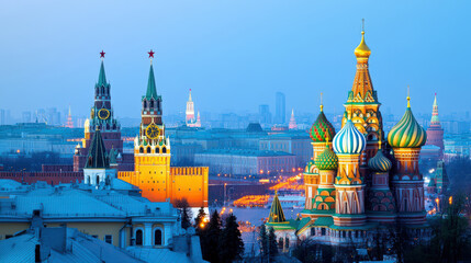 Fototapeta premium St Basil s Cathedral and Red Square Moscow Night View