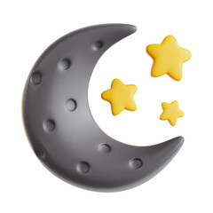 Moon and Stars 3D illustration with isolated background