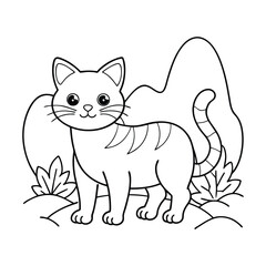 Cute Chibi Cat Line Art Hand Drawn Kawaii Kids Coloring Book Illustration