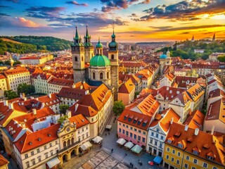 Obraz premium Stunning views of historic Prague showcasing old buildings, cobbled streets, and charming architecture
