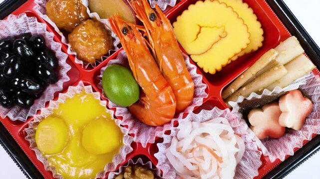 おせち料理　クローズアップ　回転