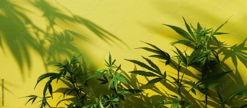 Poster Hemp Green With Light Green Shadow On Yellow Background