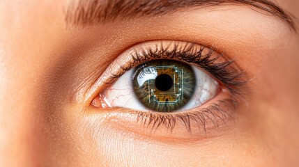 Obraz premium Futuristic Digital Eye Close Up Human Tech Interface Sci Fi Concept